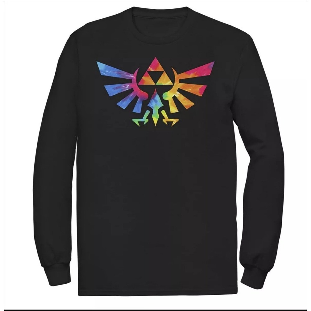 Nintendo Zelda Long Sleeve Shirt Mens Medium Black Rainbow Triforce Excellent